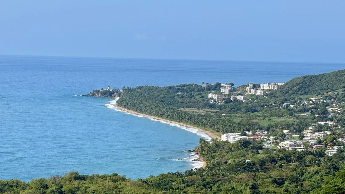 Aerial view of southeast coast Puerto Rico from cliffside overlook