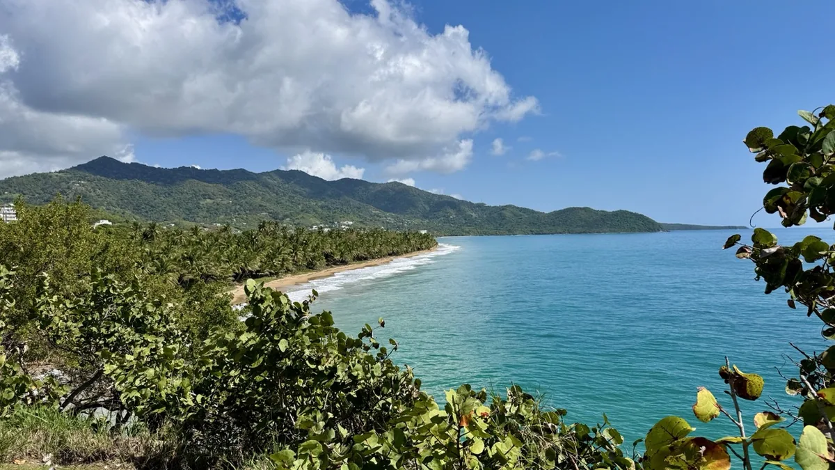 Maunabo Puerto Rico coastal panorama with turquoise sea and green hills