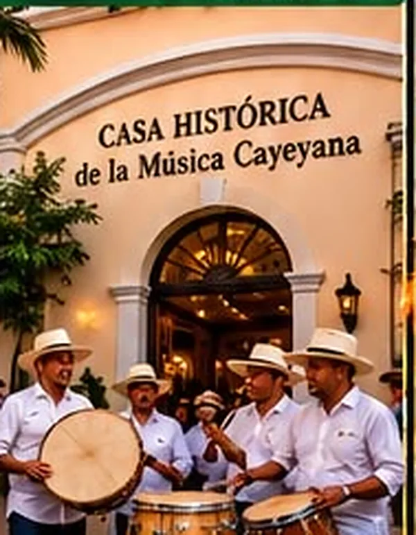 Plena musicians with panderos outside the Casa Histórica de la Música Cayeyana in Cayey, Puerto Rico
